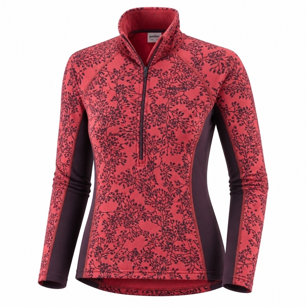 Patagonia R1 Fleece Pullover Womens Small‎ Red Floral Branch 1/4 Zip 25045F9